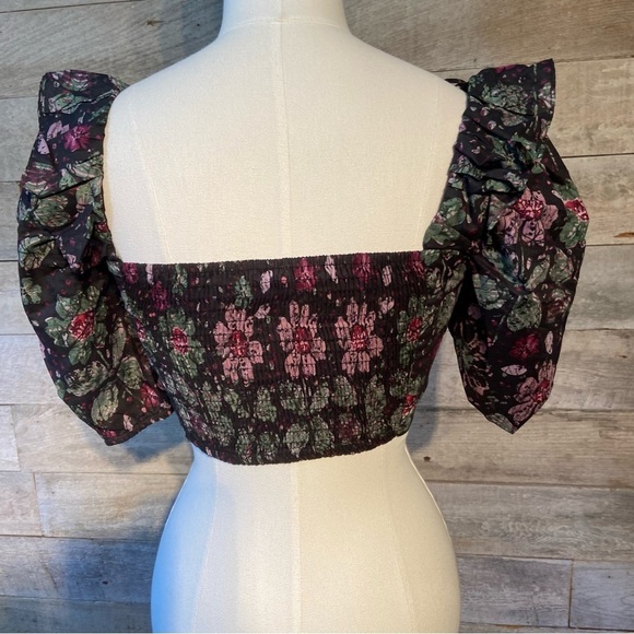 BNWT‎ Zara women’s floral  puffed sleeve cropped top in size x-small - Picture 3 of 12